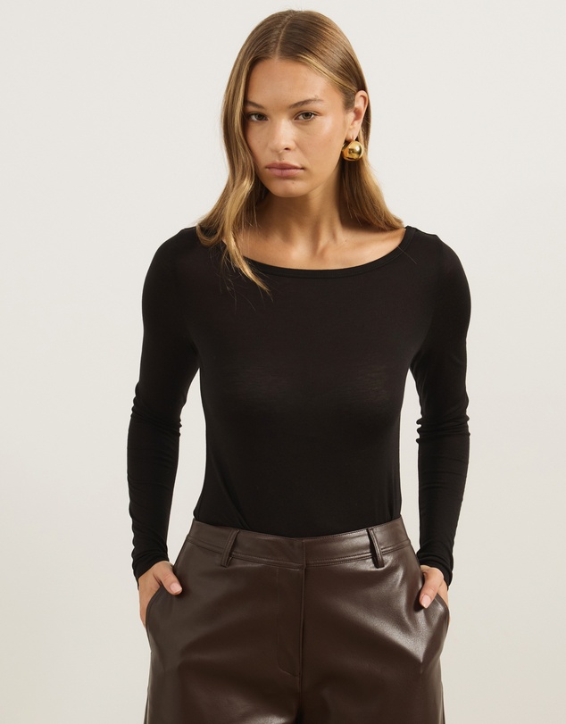 Atmos&Here - Wool Blend Boat Neck Long Sleeve Top