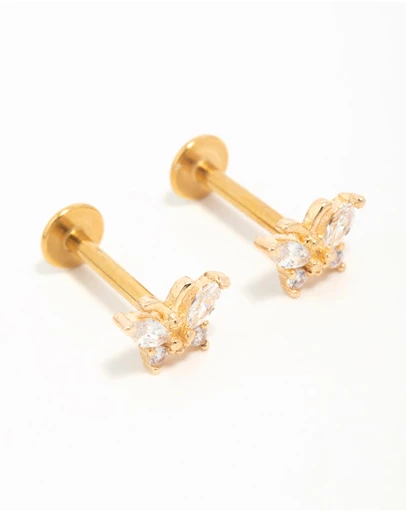 Lovisa - Gold Plated Surgical Steel Cubic Zirconia Butterfly Flat Back Earrings