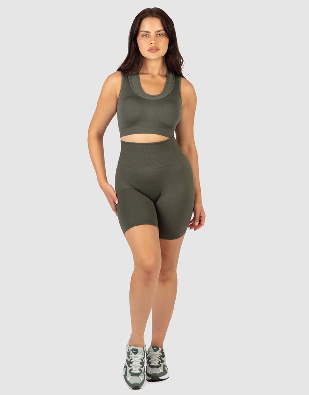 B Free Intimate Apparel - Double Racer Padded Sports Bra & High Waist Midi Biker Shorts Set