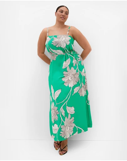 City Chic - Plus size Millie Print Maxi Dress - greenstone