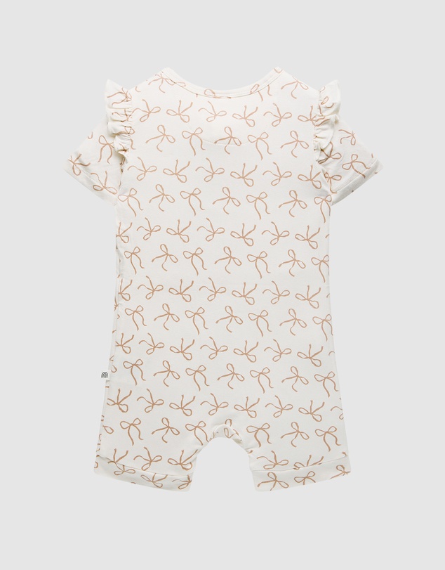 Kynd Baby - Day Or Night Short Sleeve Frill Onesie in Ivory Bow
