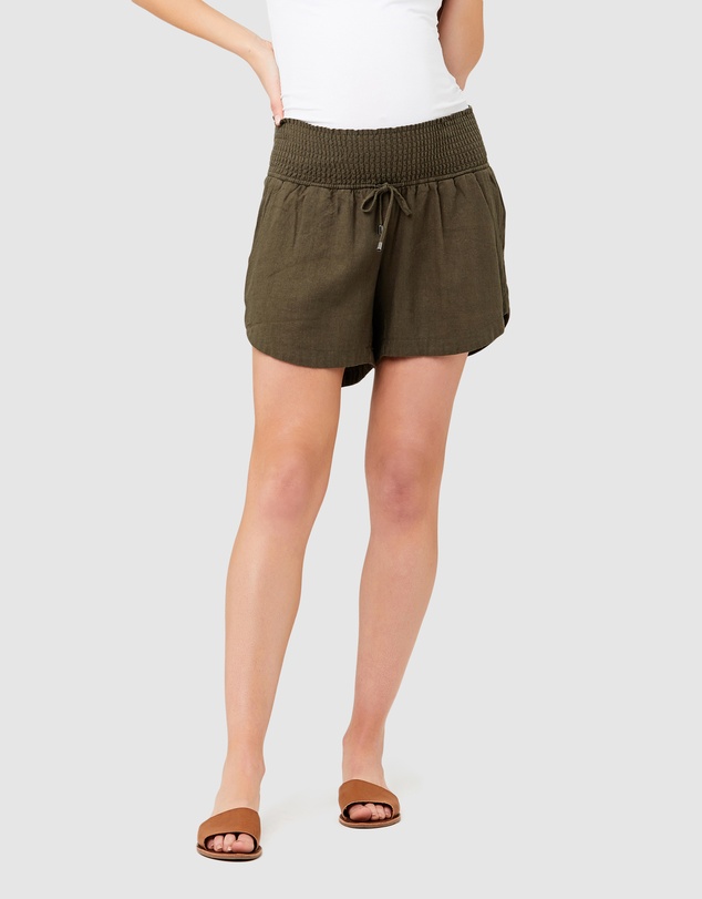 Ripe Maternity - Byron Shirred Linen Shorts