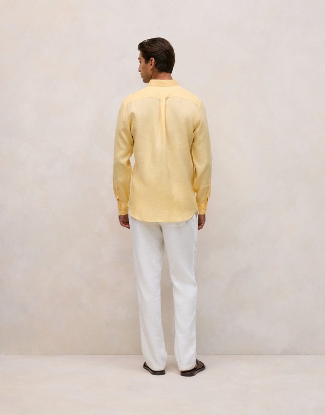 Trenery - Regular Fit Linen Classic Long Sleeve Shirt in Butter