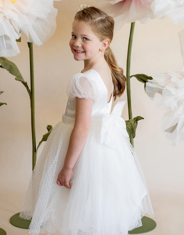 Bebe by Minihaha - Spot Chiffon Puff Sleeve Dress With Back Bow - Kids