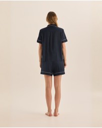 Gingerlilly - Sonia Navy Satin Short PJ Set