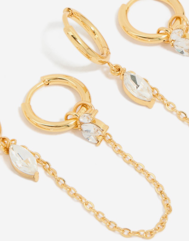 Lovisa - Waterproof Gold Plated Stainless Steel Diamante Chain Earrings 2- Pack