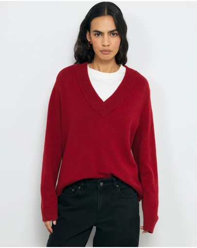 AERE - Nelu Merino Wool Blend V Neck Knit Jumper