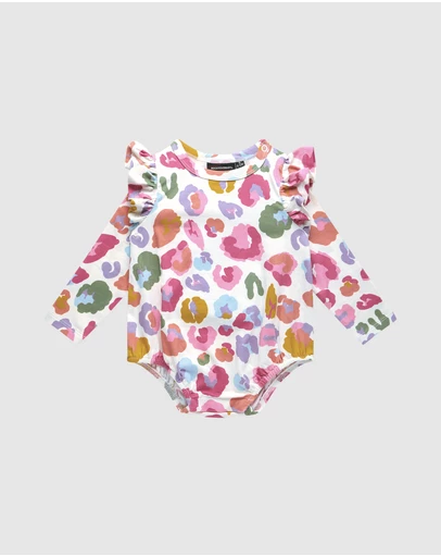 Rock Your Baby - Rainbow Leopard Long Sleeve Frill Bubble Bodysuit