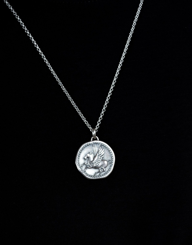 Dower & Hall - Men's 'Overcome and Thrive' Pegasus Talisman Necklace In Sterling Silver