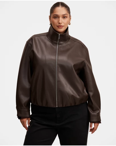Forever New Curve - Julia Curve Faux Leather Funnel Neck Jacket
