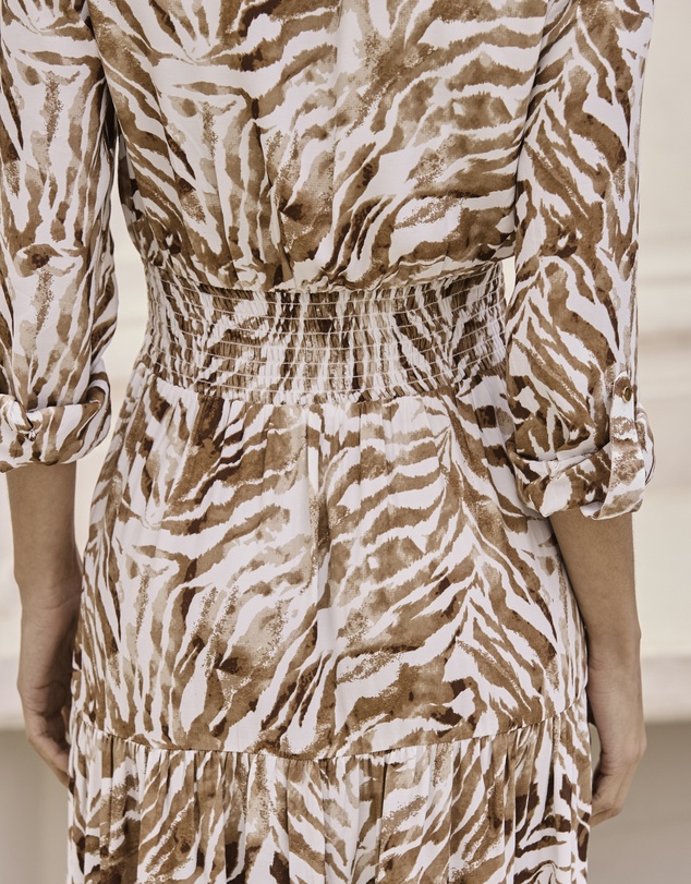 Sosandar - Zebra Print Shirred Waist Shirt Dress