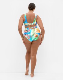 City Chic - Positano Print Hi Waist Bikini Brief - blue