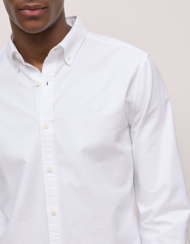 Trenery - Tailored Fit Cotton Monogram Oxford Shirt in White