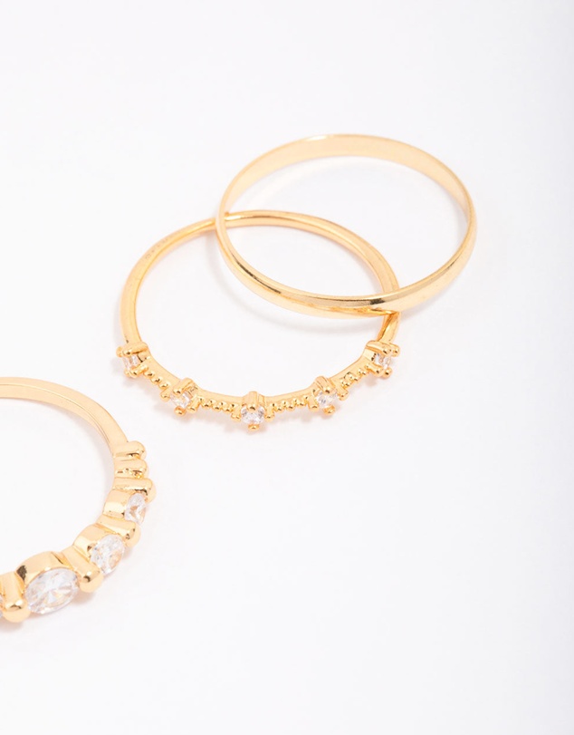 Lovisa - Gold Plated Dainty Cubic Zirconia Stacking Ring 5-Pack