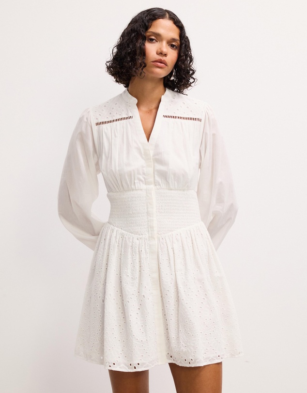 The Fated - Shirred Waist Broderie Short Dress