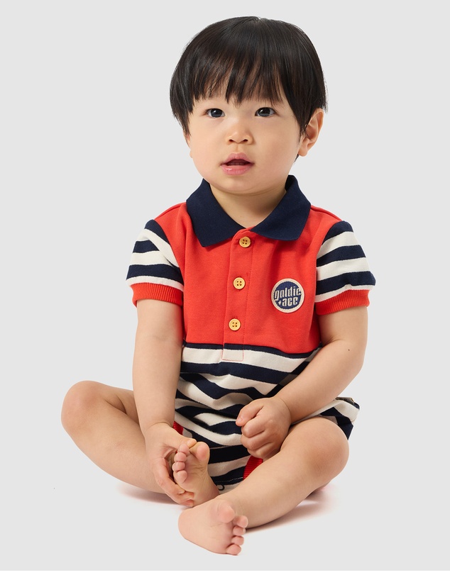 Goldie + Ace - Panelled Stripe Polo Romper - Babies