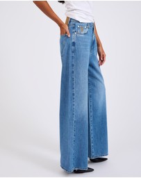 ONE TEASPOON - Love Machines Mid Waist Super Wide Leg Denim Jeans - Bright Blue
