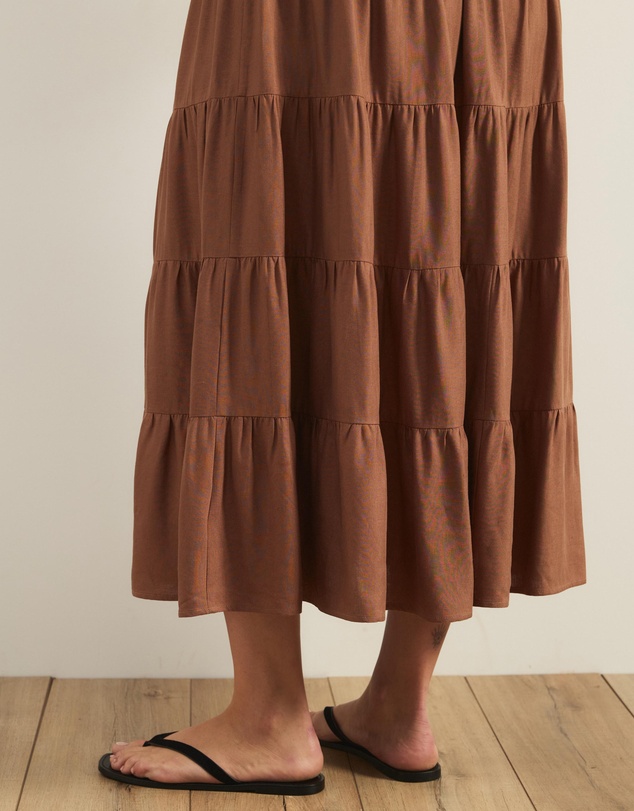 Atmos&Here Curvy - Elenora Linen Blend Tier Maxi Skirt