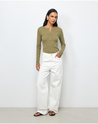 AERE - Della Long Sleeve Rib Henley Top