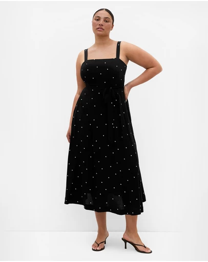 City Chic - Plus size Lola Spot A-Line Maxi Dress - black