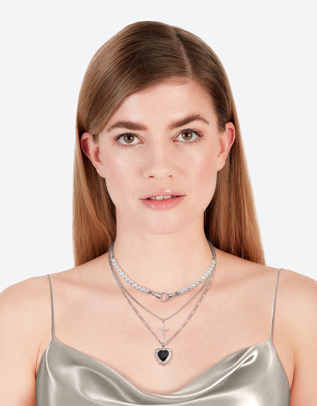 Lovisa - Silver Pearl Heart Star Layered Necklace