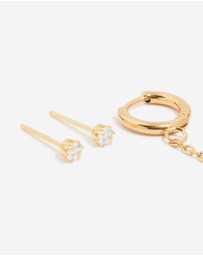 Lovisa - Waterproof Gold Plated Stainless Steel Diamante Stud & Chain Earrings 3-Pack