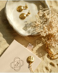 Ottoman Hands - Moon Face Gold Drop Earrings