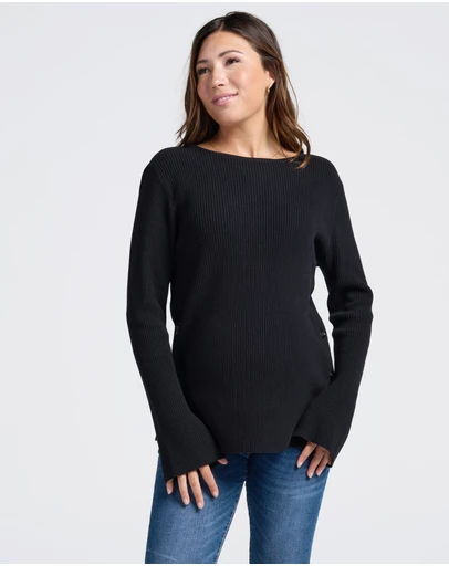 Angel Maternity - Arial Maternity Oversized Luxury Knit Nursing Jumper in Black