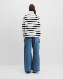 Country Road - Australian Cotton Stripe Zip Collar Sweat