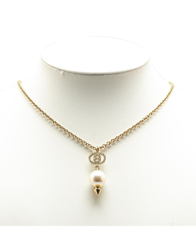 Pre-Loved by Azura Reborn - Pre-Loved Gold Plated GG Faux Pearl Drop Pendant Necklace