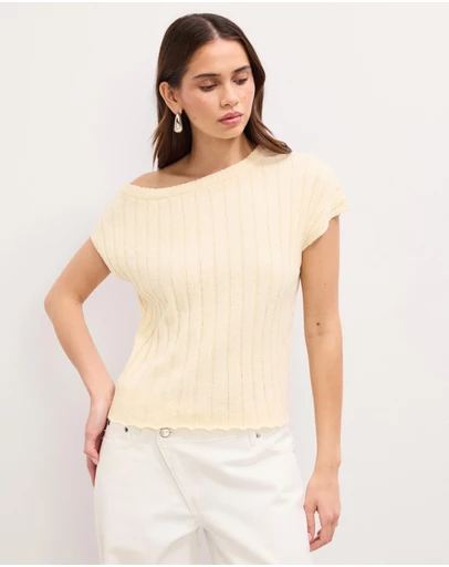 The Fated - Herdina Asymmetric Rib Knit Top