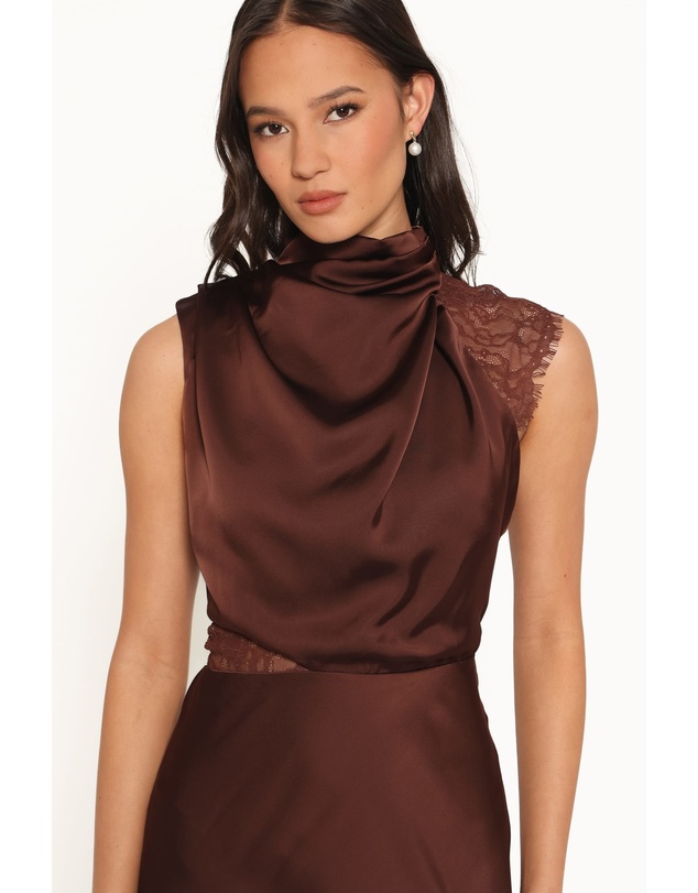 Petal & Pup - Anabelle Halter Neck Lace Maxi Dress - Chocolate Brown