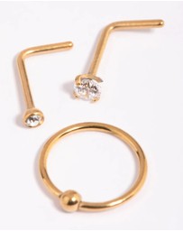 Lovisa - Gold-Plated Titanium Diamante Nose Stud Pack