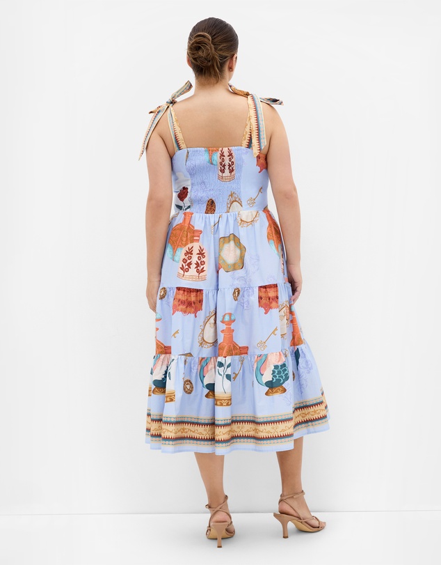 City Chic - Casey Beauty Print Border Dress - Baby Blue