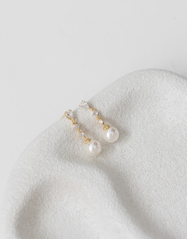 The White Collection - Beatrice - Classic Gold Pearl Bridal Drop Earrings