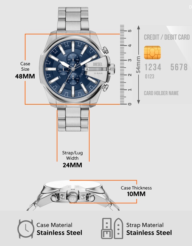 Diesel - Mega Chief Slim Silver Tone Chronograph Watch