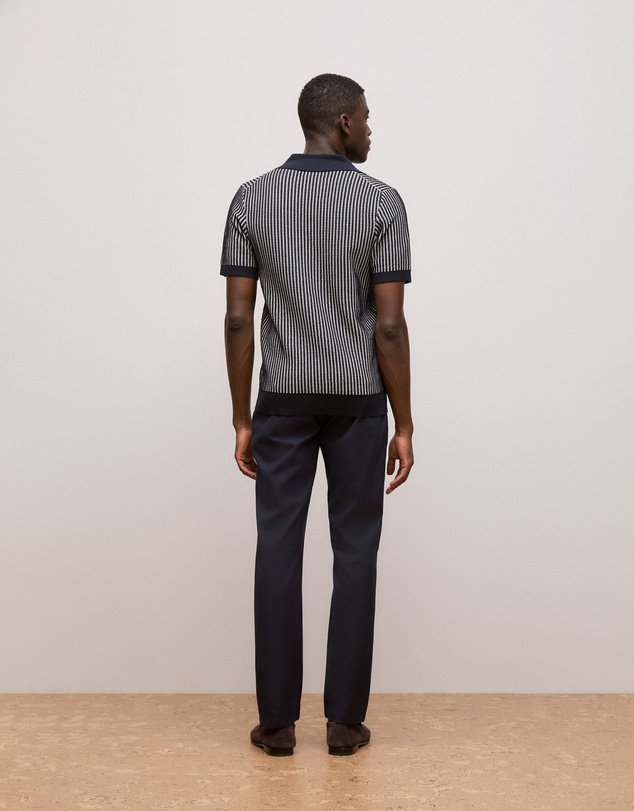 Trenery - Texture Knit Collared Short Sleeve Polo in Navy