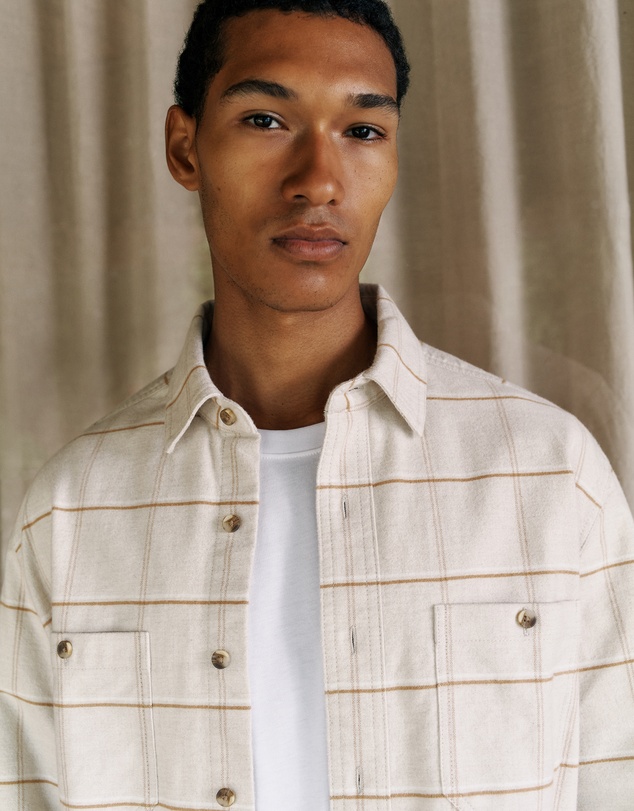 Trenery - Brushed Cotton Windowpane Overshirt in Stone