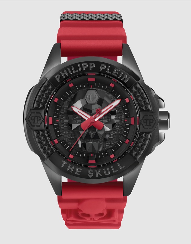 Philipp Plein - The $Kull 44mm Black Dial with Red Silicone Strap