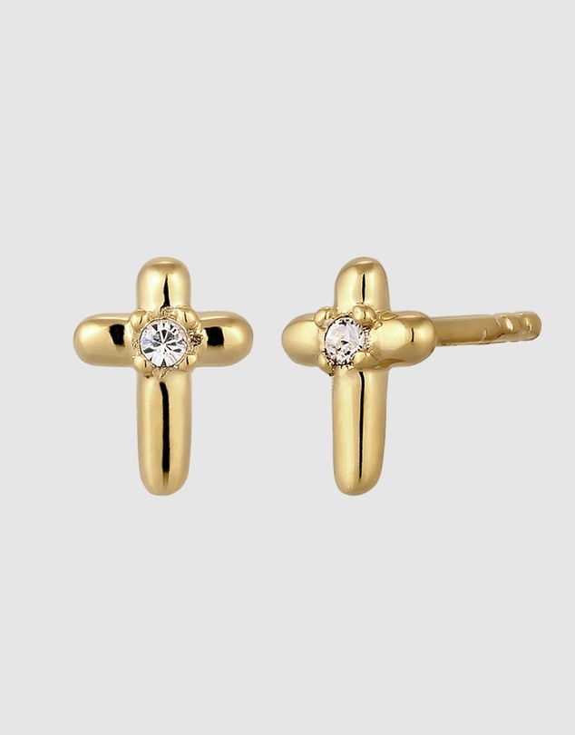 Elli Jewelry - Crystal Cross Stud Earrings in Gold-Plated 925 Silver