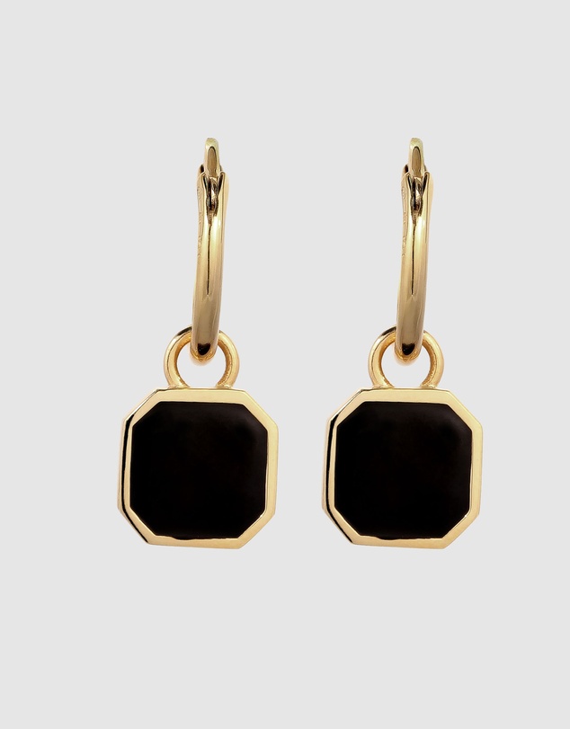 Kuzzoi - ICONIC EXCLUSIVE - Enamel Octagon Hoop Earrings in Gold-Plated 925 Silver