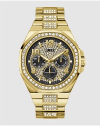 GUESS - Gold-Tone Multi-function Men's 46mm Black Dial with Crystals on Bezel and Strap Analogue Watch