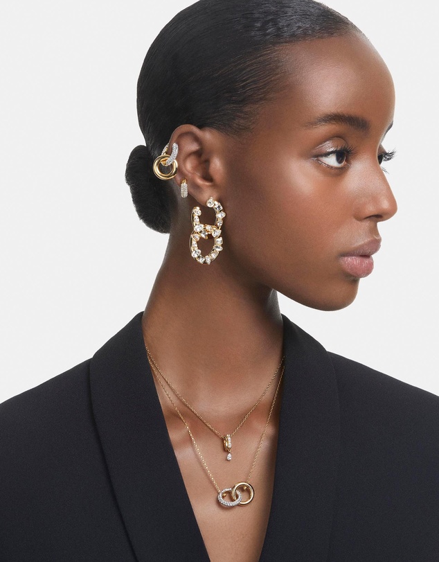 Swarovski - Dextera pendant, Interlocking loop, White, 18K gold finish