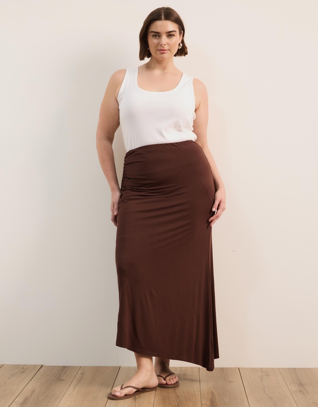 Atmos&Here Curvy - Tara Jersey Maxi Skirt with Gathers