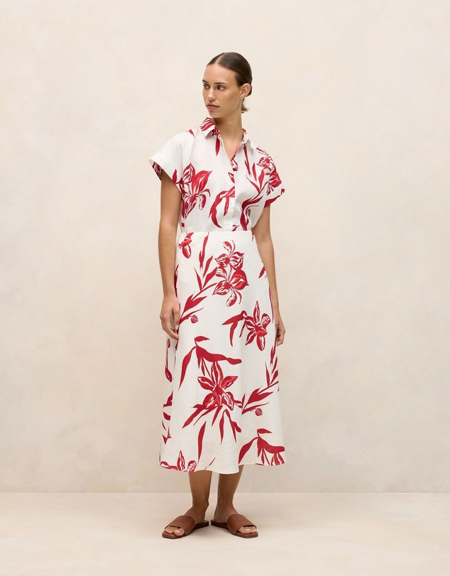 Trenery - Wild Iris Linen Cap Sleeve Shirt in White