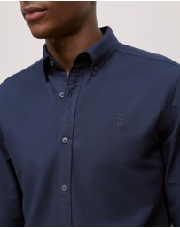 Trenery - Tailored Fit Cotton Monogram Oxford Shirt in Navy