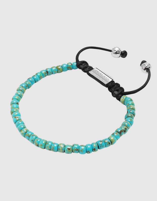 Nialaya Jewellery - Men's Miyuki Beaded Bracelet with Turquoise and Silver