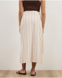 Atmos&Here - Sally Striped Cotton Ruched Side Tie Midi Skirt