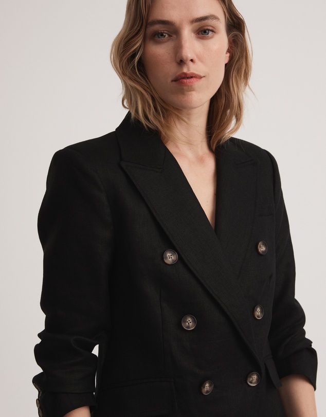 Witchery - Linen Double-breasted Crop Sleeve Blazer