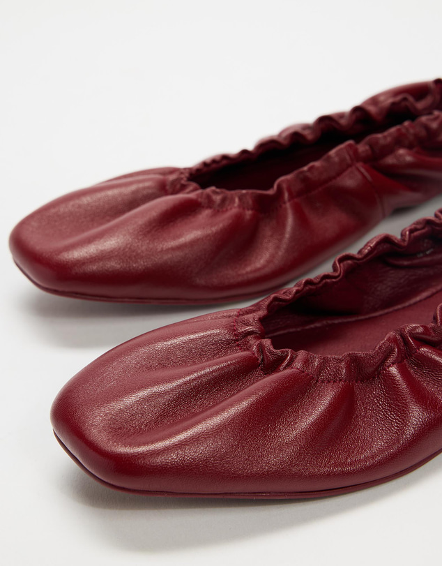 AERE - Lola Ruched Leather Ballet Flats